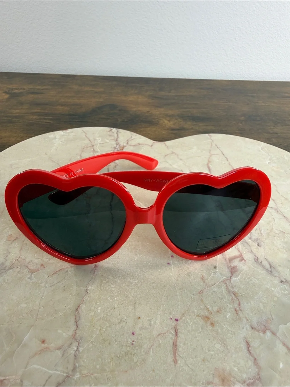 Red Heart-Shaped Sunglasses with Black Lenses
